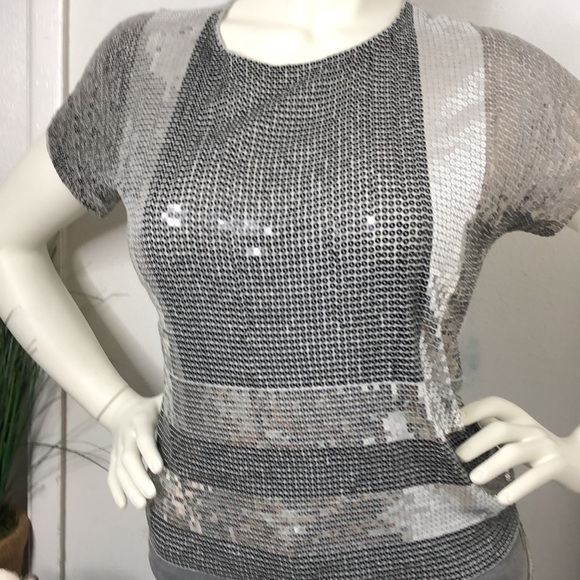 Michael Kors Silver Sequin Viscose Loose Flowy Dressy‎ Tee T-Shirt Top Blouse S - Picture 7 of 14